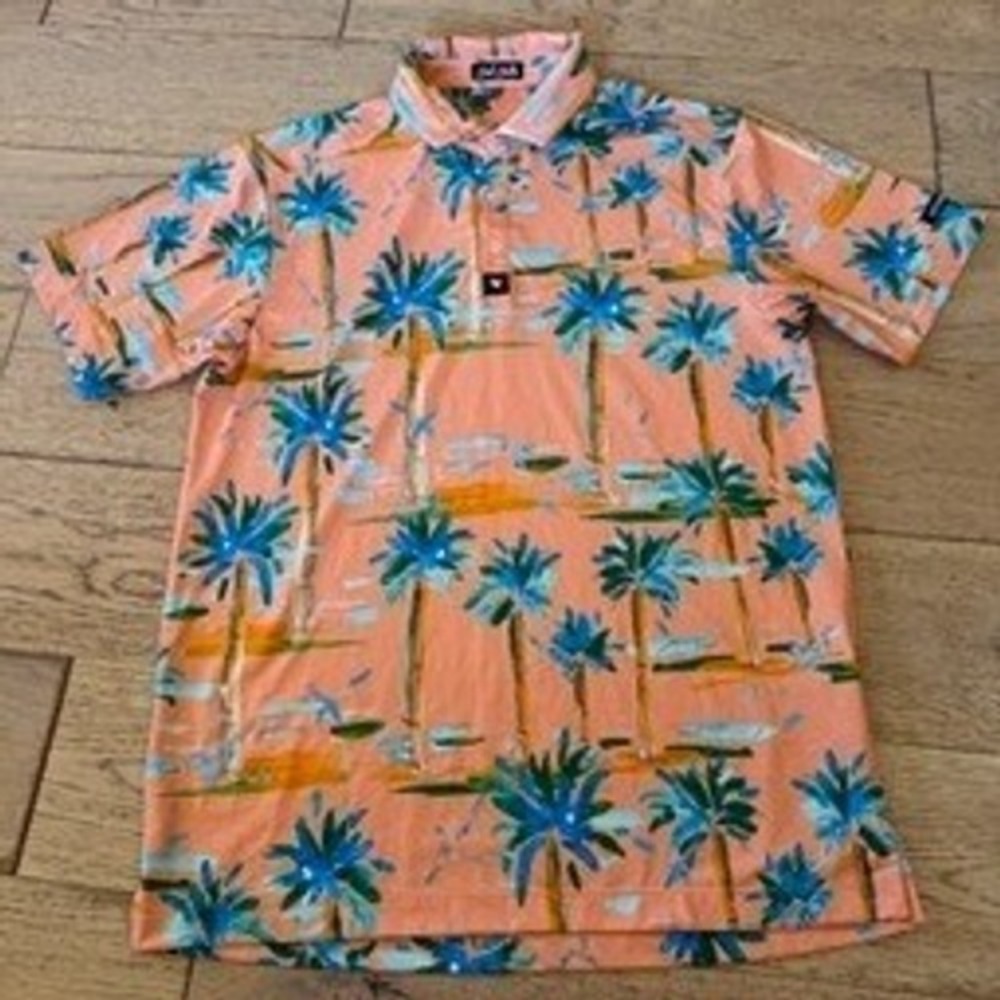 Bad Birdie Hotel California Polo Medium Palm‎ Tree Stretch Performance (1739)